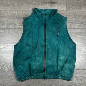 Dagoli Canada Teal Tie Dye Lizard Embroidered 100% Cotton Vest L G